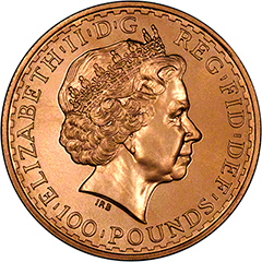 Obverse of 2010 One Ounce Gold Britannia Coin