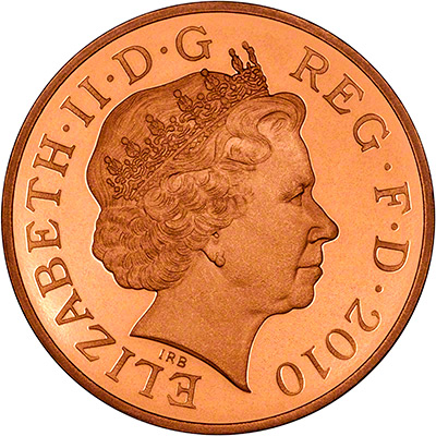 Obverse of 2010 Restoration of the Monarchy Gold Five Pounds Crown