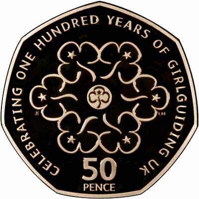 Be Prepared on Reverse of 2010 Girl Guiding Fifty Pence Gold Proof