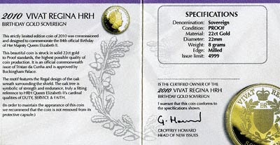 2010 Gold Proof Sovereign Certificate
