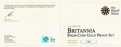 2011 Gold Proof Britannia Certificate