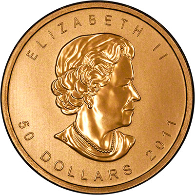 Obverse of 2011 Canadian One Ounce Gold Maple Leaf