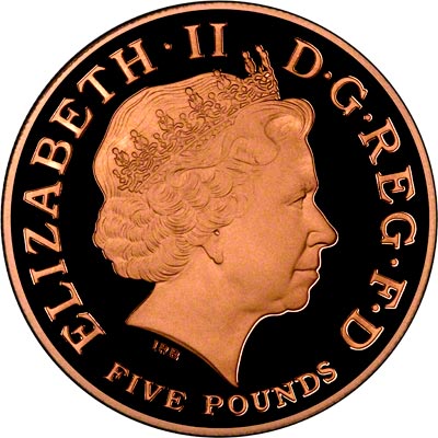 Obverse of 2011 Gold Proof Five Pound Crown