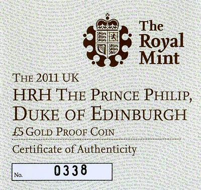 2011 Prince Philip's 90th Birthday Five Pound Crown Certificate