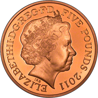 Obverse of 2011 Gold Proof Five Pound Crown