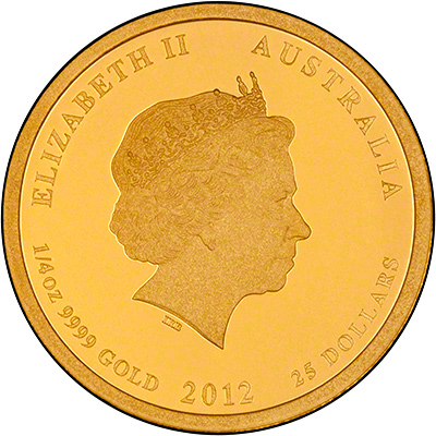 Obverse of 2012 Australian Gold Proof Quarter Ounce Dragon