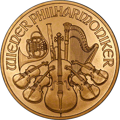 Reverse of Austrian One Ounce Philharmoniker Gold Coin