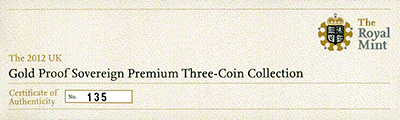 2012 Premium Three Coin Set Certificate