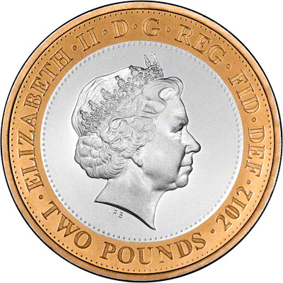 Obverse of 2012 Charles Dickens Two Pounds