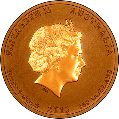 Obverse of 2013 One Ounce Gold Lunar Snake