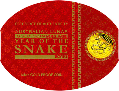 2012 Australian Gold Proof Quarter Ounce Snake Certificate