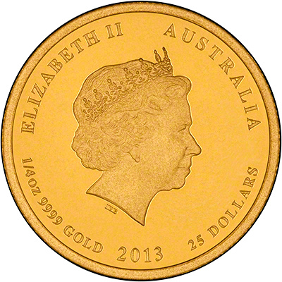 Obverse of 2012 Australian Gold Proof Quarter Ounce Snake