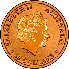 Obverse of Quarter Ounce Gold Australian Kangaroo Nugget Coin