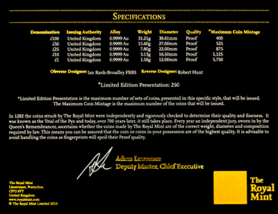 2013 Gold Proof Britannia Certificate