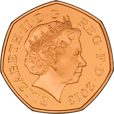 obverse of 2013 100th Anniversary of the Birth of Christopher Ironside Gold Proof Fifty Pence