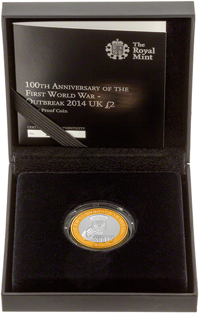 2014 100th Anniversary of the First World War Outbreak Silver Proof Two Pound Coin in Presentation Box