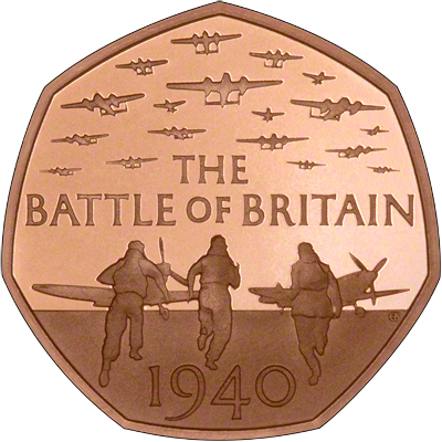 Reverse of 2015 75th Anniversary of the Battle of Britain Gold Proof Fifty Pence