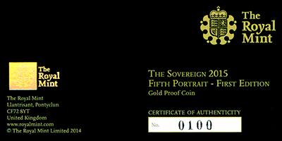 2015 Gold Proof Sovereign Outer Presentation Box