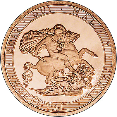 2017 proof half Sovereign Reverse featuring the border text Honi Soit Qui Mal Y Pense