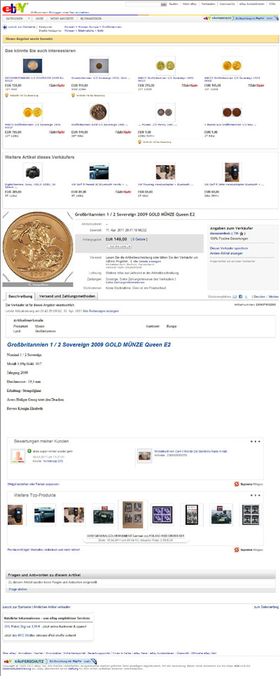darannmiknic's eBay Listing Using our 2009 Uncirculated Sovereign Photograph