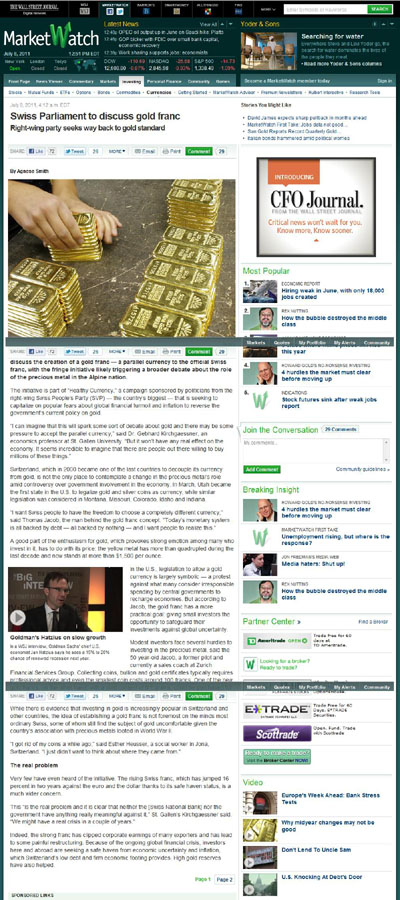Swiss to Create New Gold Franc Currency?