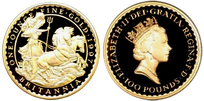 Allgold Coins' Image of 1997 Gold Proof Britannia Obverse & Reverse