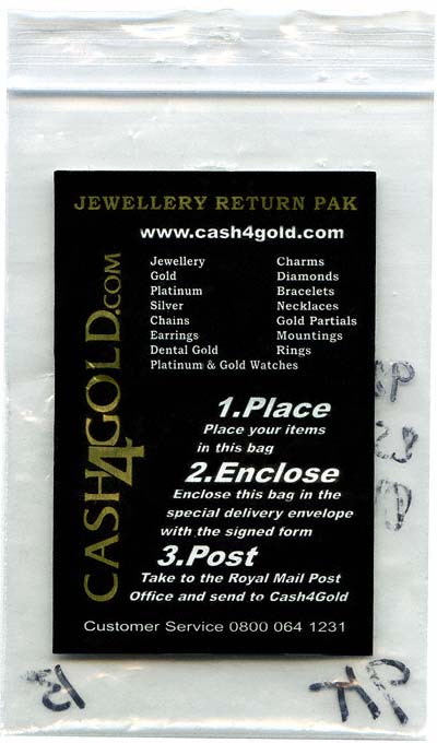 Cash for Gold Jewellery Return Pack