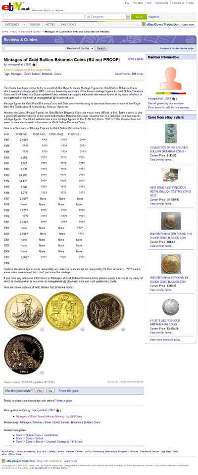 moorgatehall's eBay Listing Using our 2007 1oz Gold Britannia Photograph