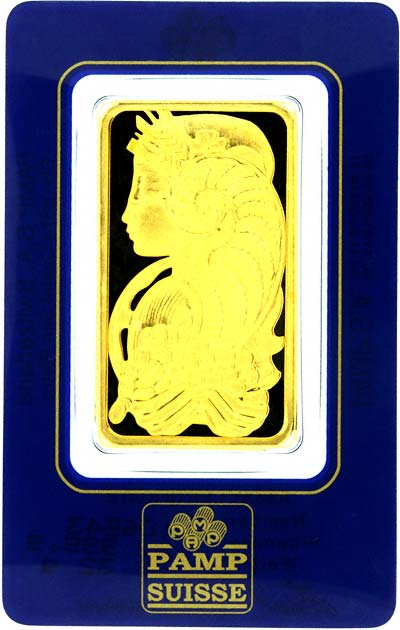 Obverse of PAMP Fortuna Five Tolas Gold Bar in Combined Display Card & Certificate