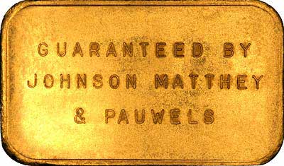 Reverse of Johnson Matthey 10 Gram Gold Bar 